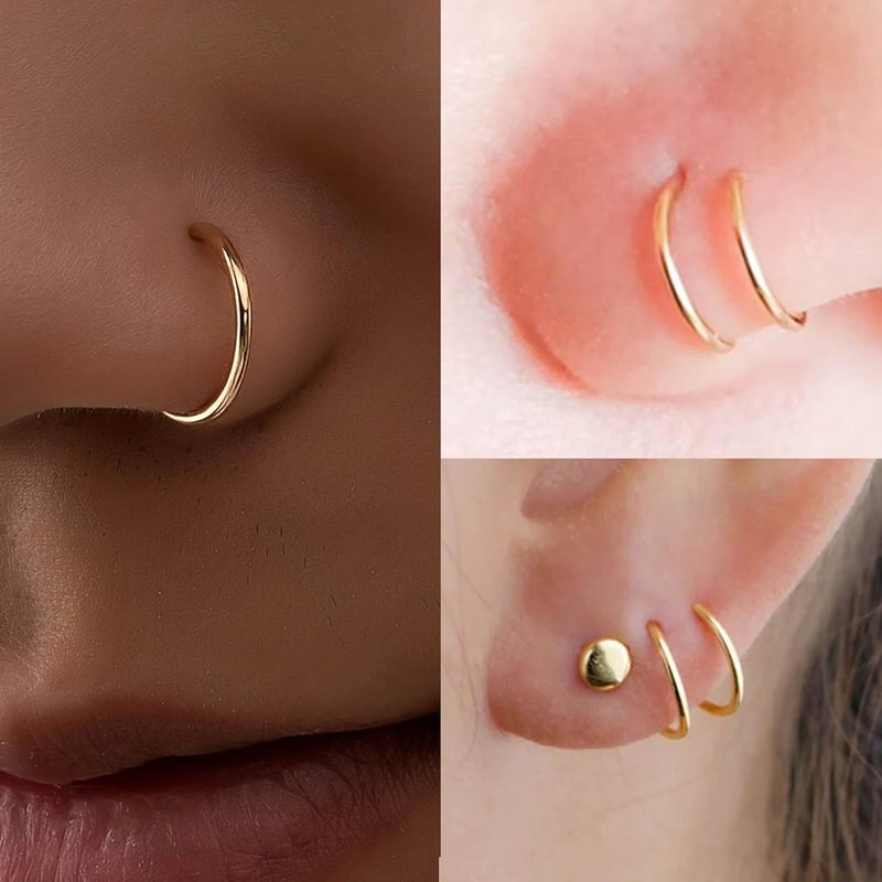 MODRSA Nose Rings 20g Nose Rings Hoops Nose Studs Nose Rings for Women Surgical Steel Nose Hoops 20 Gauge Nose Screw Nose Piercing Jewelry Silver Rose Gold - Image 4
